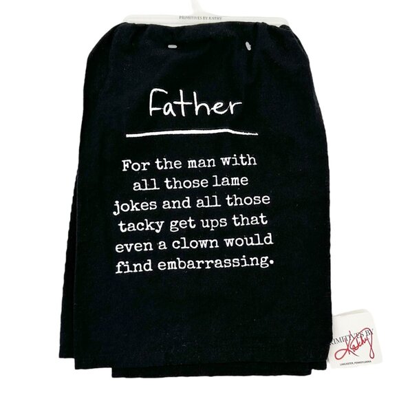 Primitives by Kathy Dish Towel 29 x 29 Black White Father NWT - Picture 1 of 8